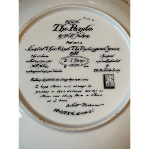 Vintage The Panda By Will Nelson 1988 collector Plate only - Picture 5 of 5